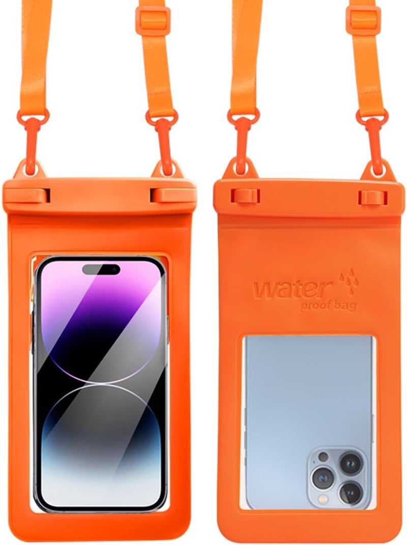 SUNG CHY IPX8, 7.4Waterproof Phone Pouch, Universal Fit(iPhone 16 15 14 13 Plus Pro, 12 11 Pro XR X 8 7 6S Plus SE, Galaxy S25 S24 S23 S20 Series Pixel, Lanyard Included (Orange) 1pack - Image 1